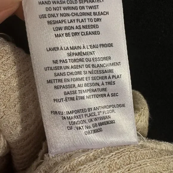 Anthropologie Sweater Large Cream Color Gold Metallic Thread Lagenlook Slouchy - Picture 8 of 8